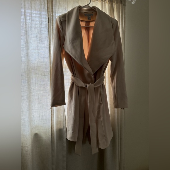 H&M elegant beige belt tie/ zip up spring trench jacket - Picture 2 of 5